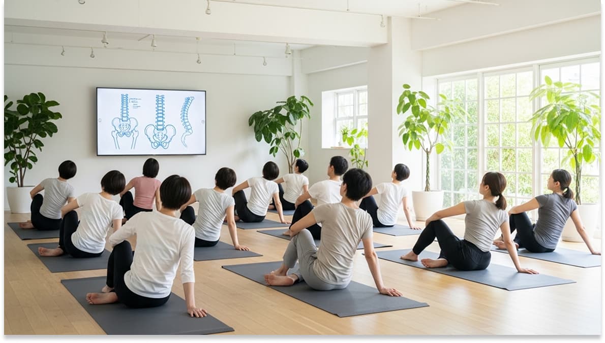 医療系専門学校の実習室での解剖学講義 - デジタル人体モデルを使った授業風景